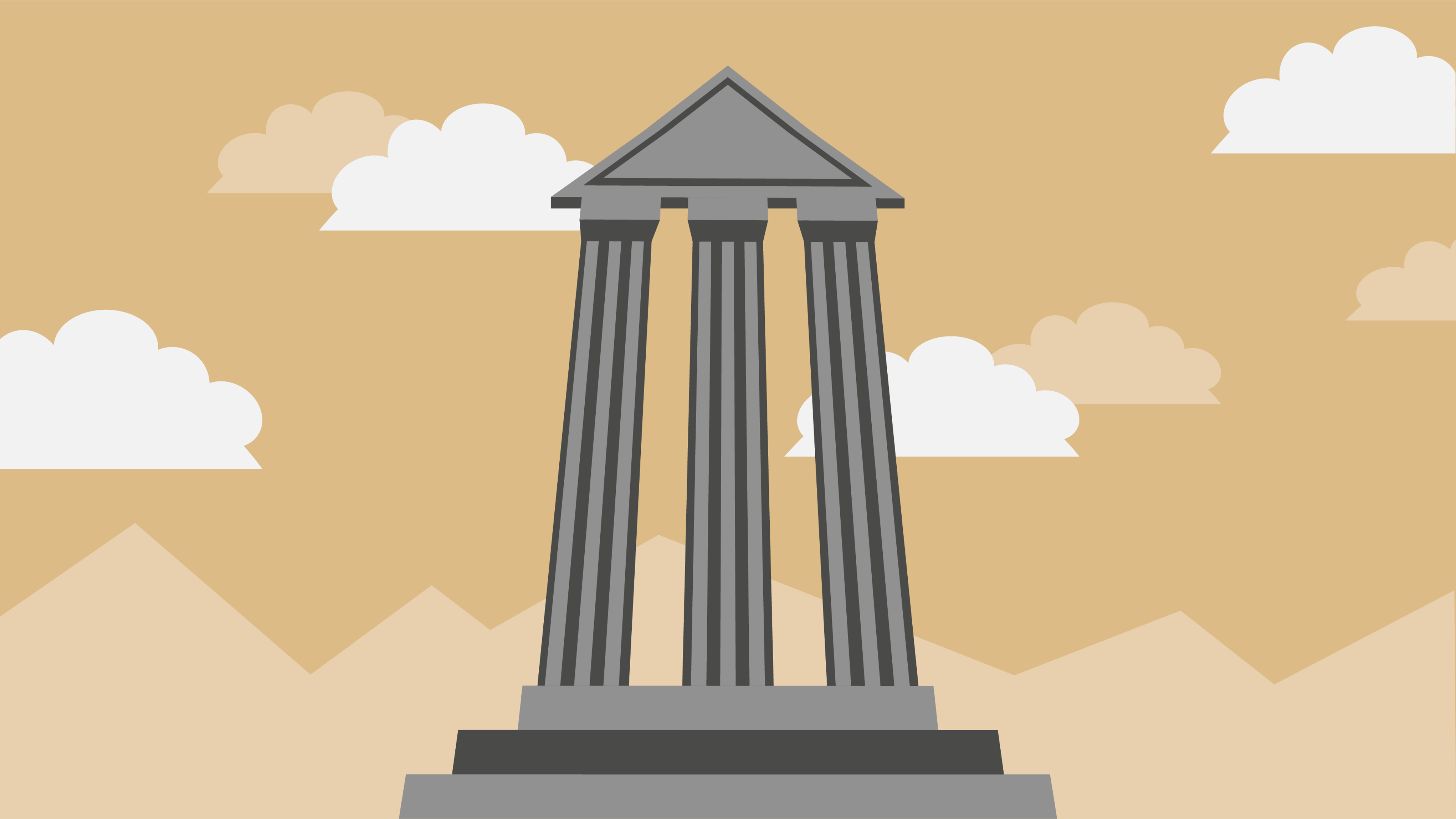 Illustration d'un temple antique avec des colonnes robustes, symbolisant la solidité et la pérennité des avantages sociaux de l'entreprise.